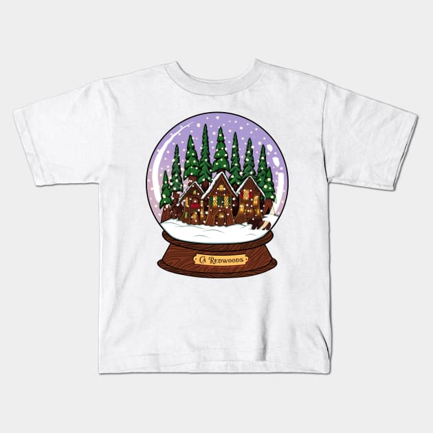 California Redwoods Snow Globe Kids T-Shirt by CattGDesigns